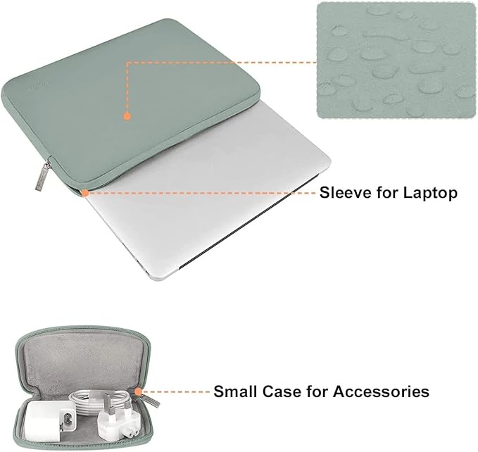 MOSISO Laptop Case 14 inch, 14 inch Laptop Sleeve Bag Compatible with HP Lenovo Dell ASUS Acer, HP Stream, Dell Latitude, Lenovo IdeaPad, Neoprene Computer Sleeve Bag with Small Case, Antique Green