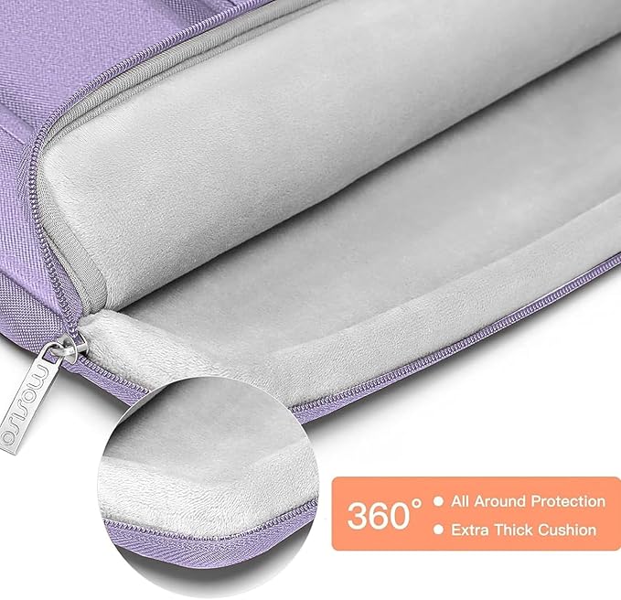 MOSISO 360 Protective Laptop Case 13.3 inch, 13-13.3 inch Laptop Sleeve Compatible with MacBook Air/Pro 13 / Pro 14, HP Dell ASUS Lenovo, Side Open Bag with 2 Raised&1 Flapover Pockets, Purple