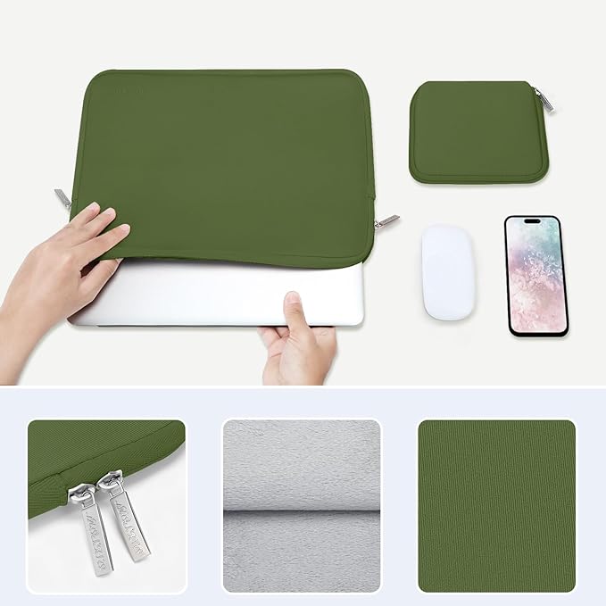 MOSISO Laptop Case 13.3 inch, 13-13.3 inch Laptop Sleeve Bag Compatible with MacBook Air/Pro 13 / Pro 14, HP Dell ASUS Lenovo Notebook, Neoprene Computer Sleeve Bag with Small Case, Army Green