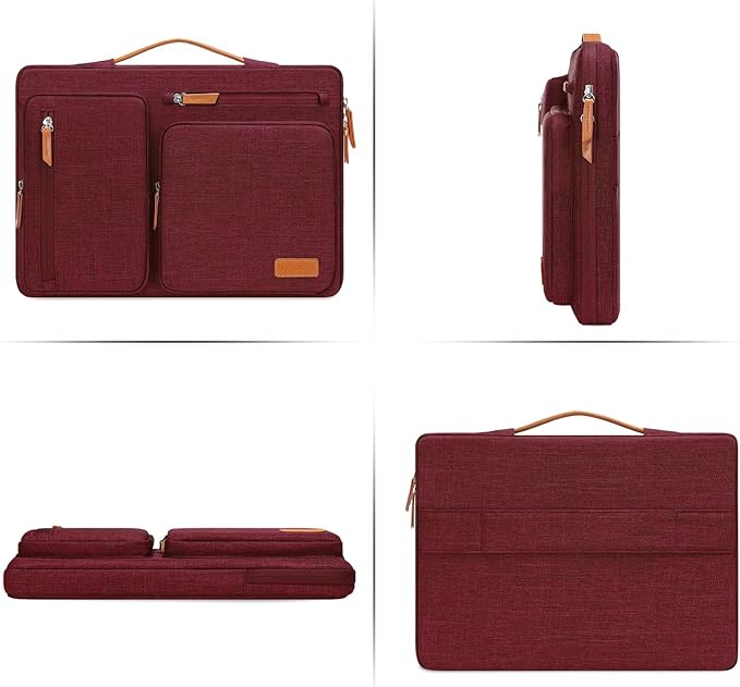 MOSISO 360 Protective Laptop Case 15 inch, 15 inch Laptop Sleeve Compatible with MacBook Air M4 M3 M2 2025 2024 2023, Dell XPS Plus, Side Open Carrying Case with 4 Zipper Pockets&Handle, Wine Red