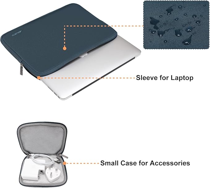 MOSISO Laptop Case 13.3 inch, 13-13.3 inch Laptop Sleeve Bag Compatible with MacBook Air/Pro 13 / Pro 14, HP Dell ASUS Lenovo Notebook, Neoprene Computer Sleeve Bag with Small Case, Haze Blue
