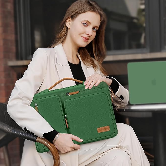 MOSISO 360 Protective Laptop Case 13.3 inch, 13-13.3 inch Laptop Sleeve Compatible with MacBook Air/Pro 13 / Pro 14,HP Dell Acer ASUS,Side Open Carrying Case with 4 Zipper Pockets&Handle,Jungle Green
