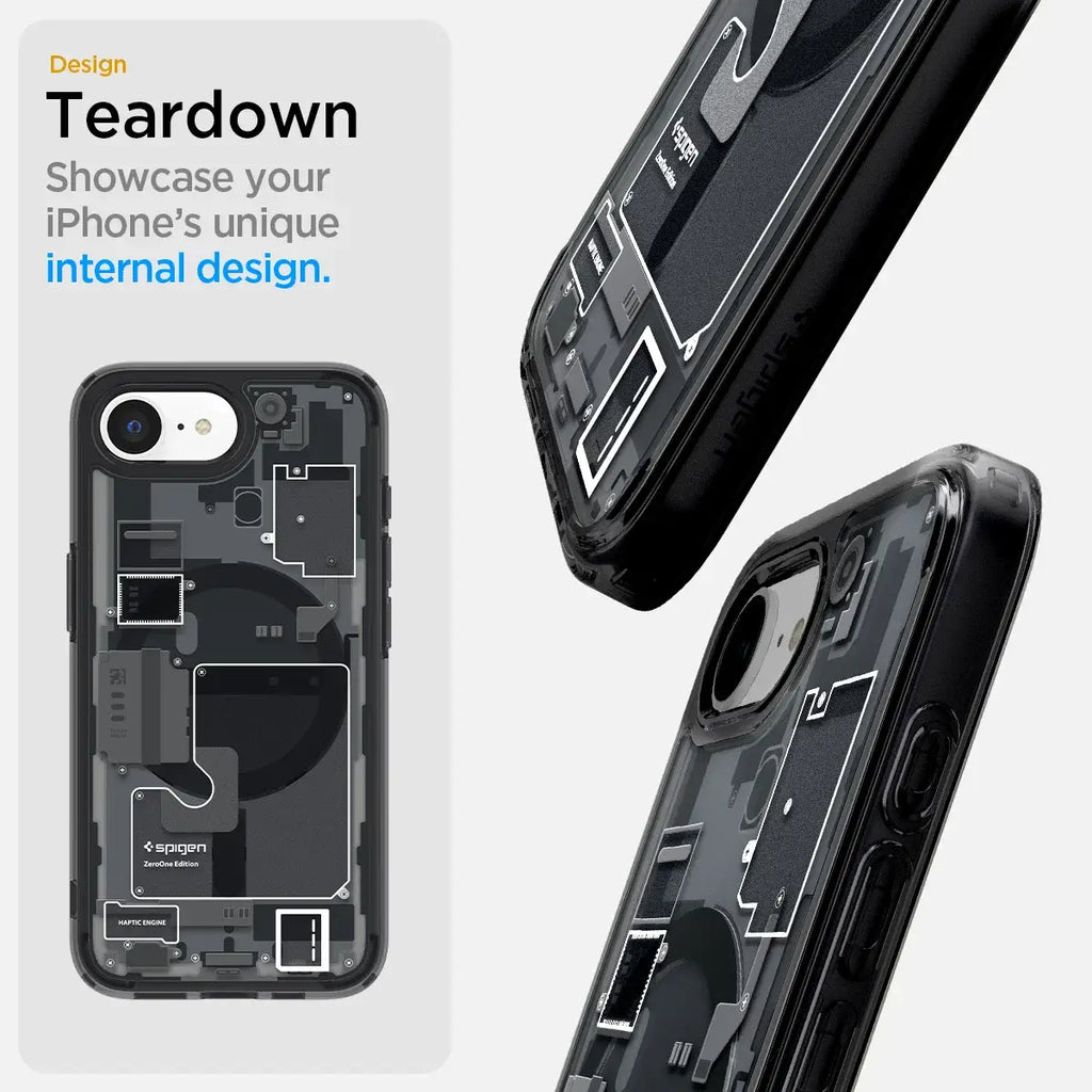 Spigen Ultra Hybrid MagFit Zero One MagSafe Case for iPhone 16e (2025) – Futuristic Transparent Tech Design